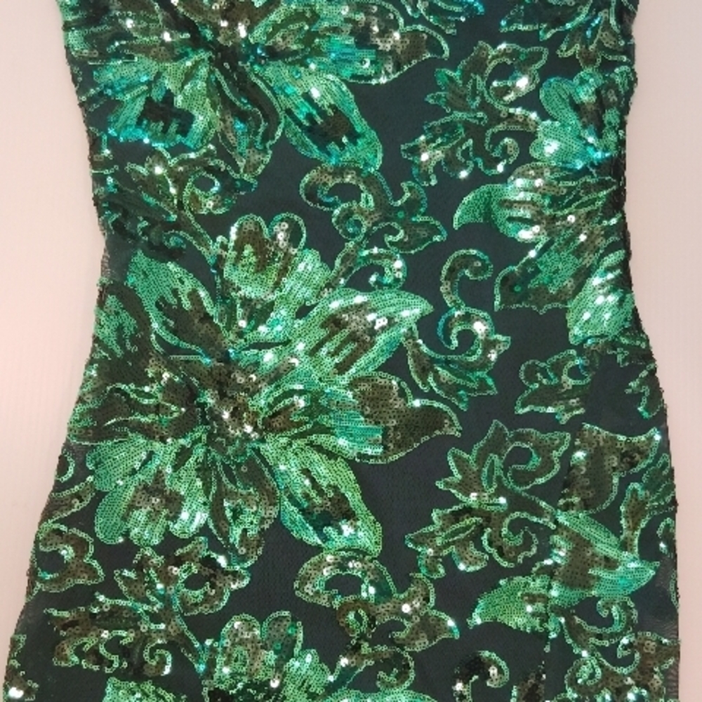 Midnight Doll Green Sequin Floral Dress